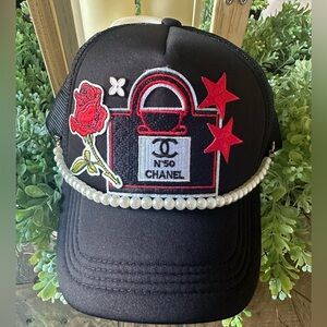 Bougie Fun Chan-el Black Patch Trucker Hat Custom OS Fits Most Adjustable